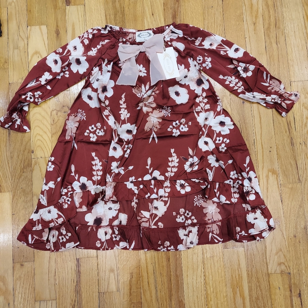 NWT JOY FOLIE MIA JOY RUST/PALE PINK Ruffled Floral DRESS (Size: 3)